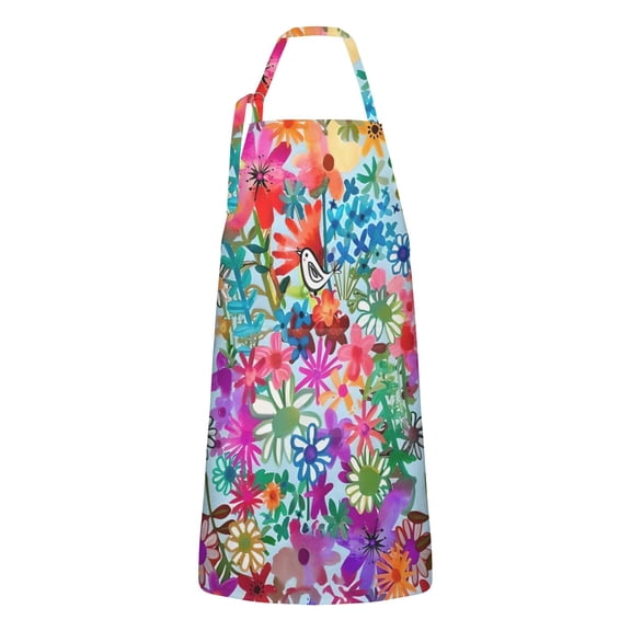 Pioneer Flower Floral Print Pattern Apron-Garden Aprons for Women with Pockets-Cotton Linen Waterproof Kitchen Cooking Gardening Aprons Adjustable for Kitchen,Cooking,BBQ and Salon 33x27 Inch