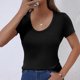 thumbnail image 4 of Camisetas Casuales de Mujer Nueva Camiseta de Manga Corta de Cuello U de Color Sólido de Verano, Poliéster, 4 of 8