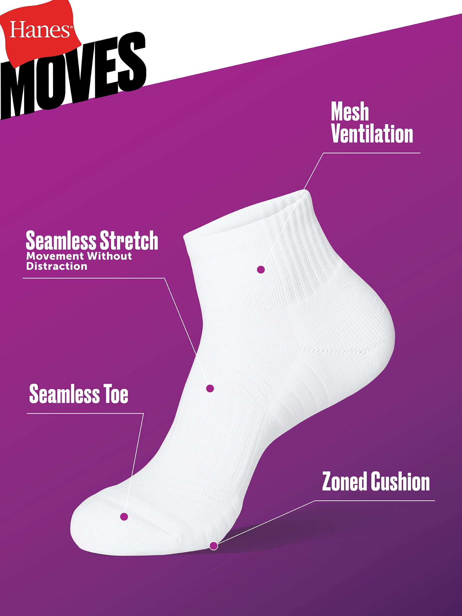 Hanes Womens Ankle Socks, 3 Pairs, Moves Impact Zone Athletic Socks for Women