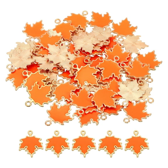 Uxcell Maple Leaf Pendants, 60 Pack Enamel Tree Leaf Beads Metal Leaves Charm for Jewelry Making, Orange