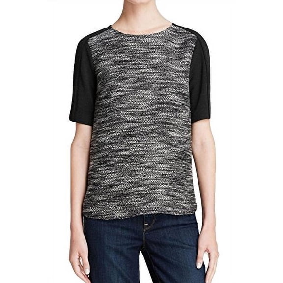 Vince Textured Tweed Stretch Boxy Fit Top Shirt, Black, Medium