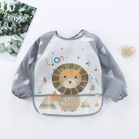 

BuleStore Follure Toddler Long Sleeve Baby Bibs Waterproof Sleeved Bib Soft Cartoon for Girls Boys