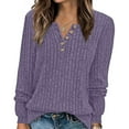 thumbnail image 2 of YUGYXL Women's Lightweight Sweaters Long Sleeve Henley Shirt Fall Casual Crewneck Tunic Tops Purple M, 2 of 7