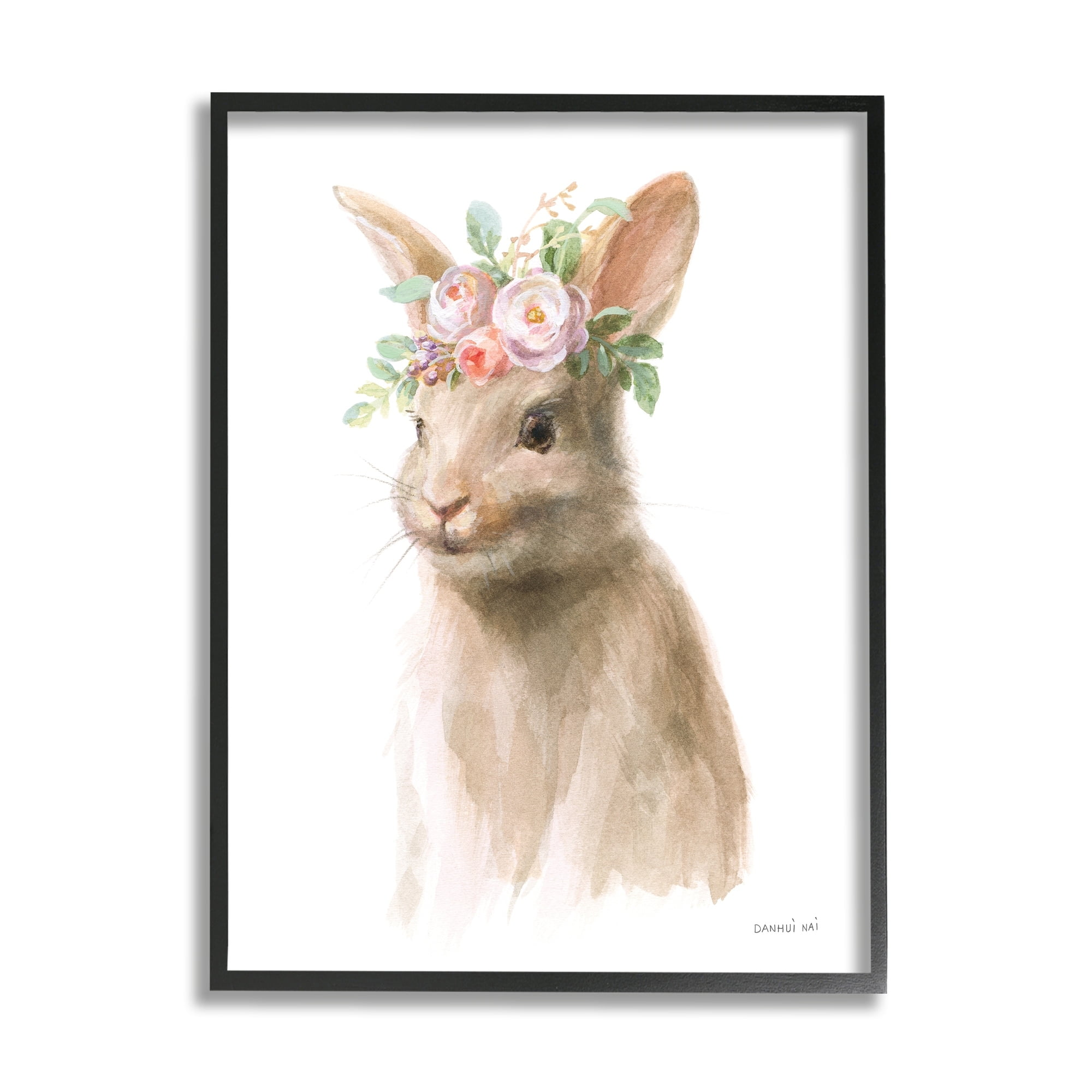 Stupell Industries Soft Baby Rabbit Spring Floral Crown Woodland Creature, 11 x 14, Design by Danhui Nai