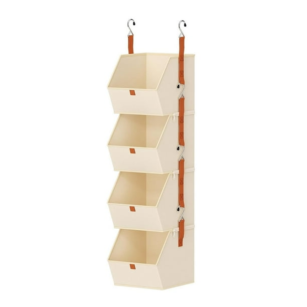 Organizador de Armario Colgante de 4 Niveles, Estantes para Colgar Ropa, de Armario Que Ahorra Espacio, Contenedores de Tela para Dormitorio, Color Beige.