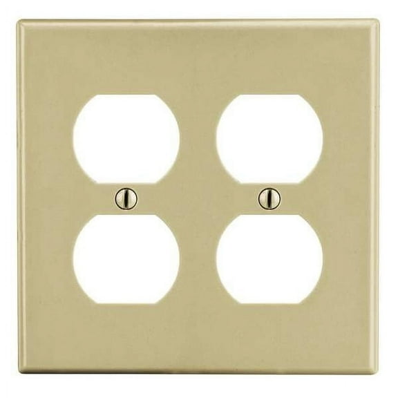 Hubbell Wiring Device-Kellems DupRcptWllPlt,Stnd;Ivory,2Gng,Smth Stn P82I