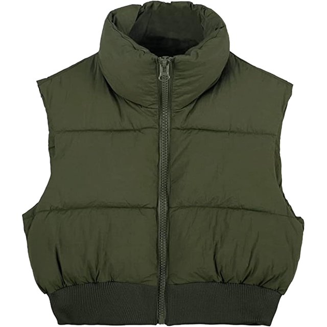 Shiyifa Veste Courte à Col Montant avec Fermeture Éclair pour Femmes