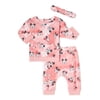 Minnie and Mickey Mouse Baby Girls Sweatshirt and Jogger Pants Set with Headband, 3-Piece