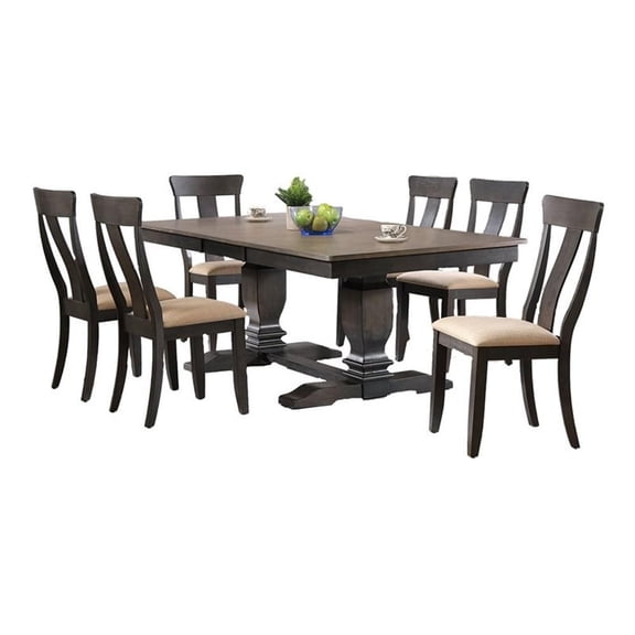 7-Pc Rubberwood Dining Set in Gray/Black Stone