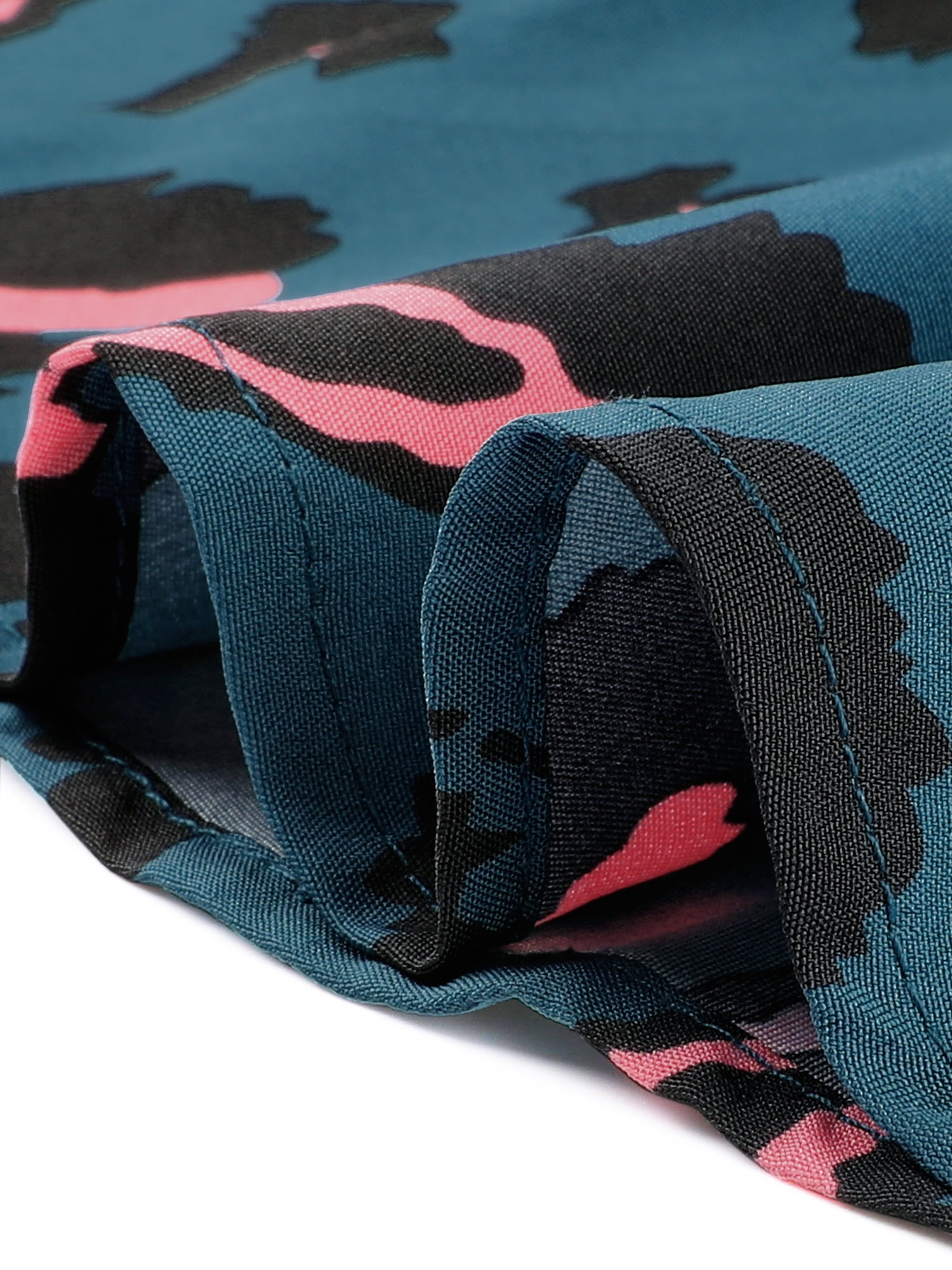 DARING DIVA Women's Plus Graphic Print Belted Long Sleeve V Neck Top 1X Teal Blue