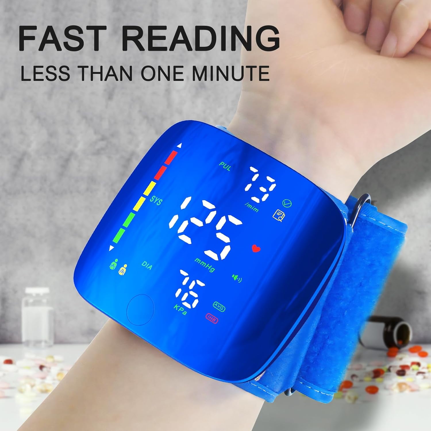 SUWU Wrist Blood Pressure Monitor, Rechargeable Blood Pressure Cuff with Large LED Screen - 2 * 99 Sets of Memory, One-Button Turn On/Off Voice & Switch User