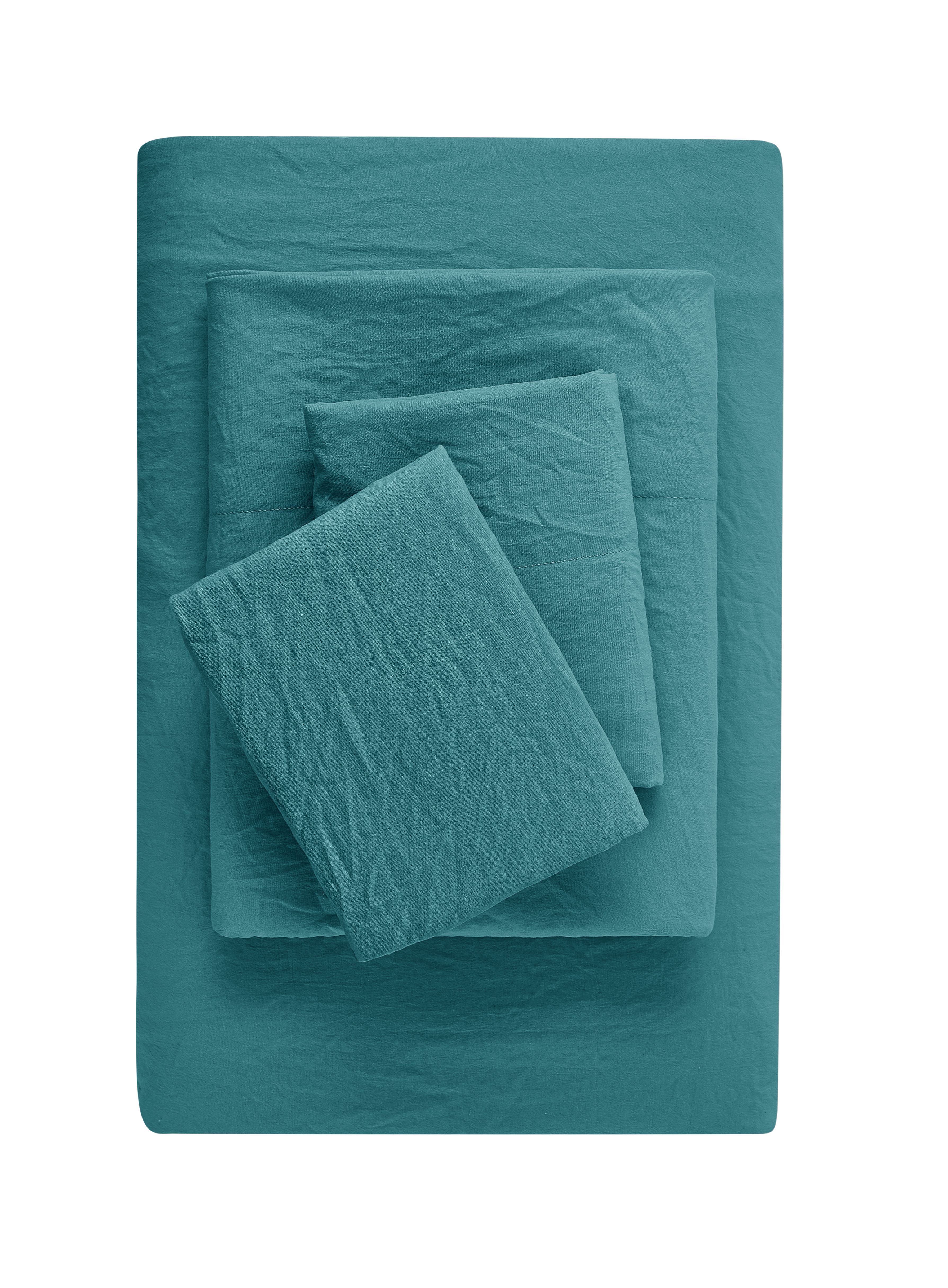 Mainstays Washed Ultra Soft Microfiber Bed Sheet Set, Queen, Cool Water, 4 Piece