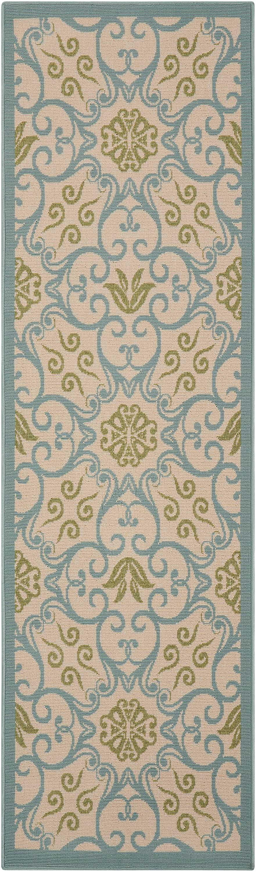 Nourison Caribbean Indoor/Outdoor Ivory/Blue 2'3" x 7'6" Area Rug, (2x8)