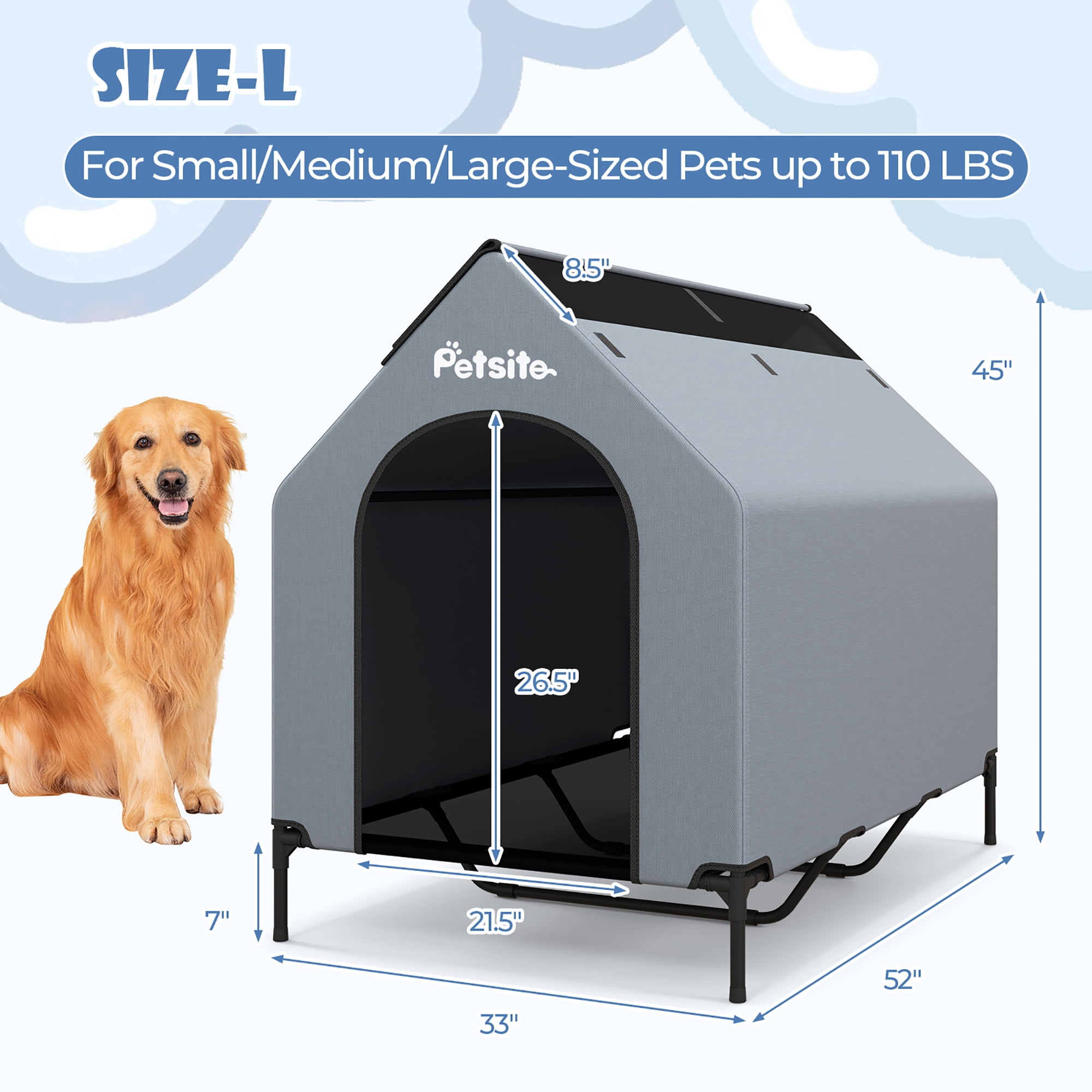 Gymax 52'' Elevated Dog House for Small Breeds Large Pet House w/ Ventilated Windows