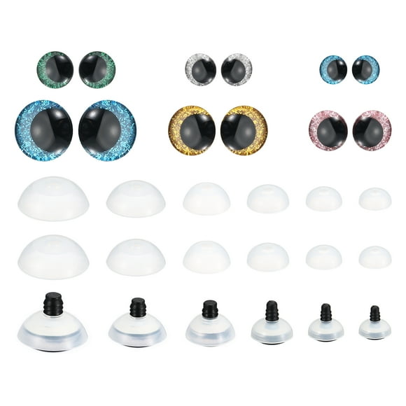 Unique Bargains 14-30mm Flash Safety Eyes, 56 Pcs Doll Eyes Realistic Colorful Crocheting Eyes, Blue, Gold, Pink, Green, Silver