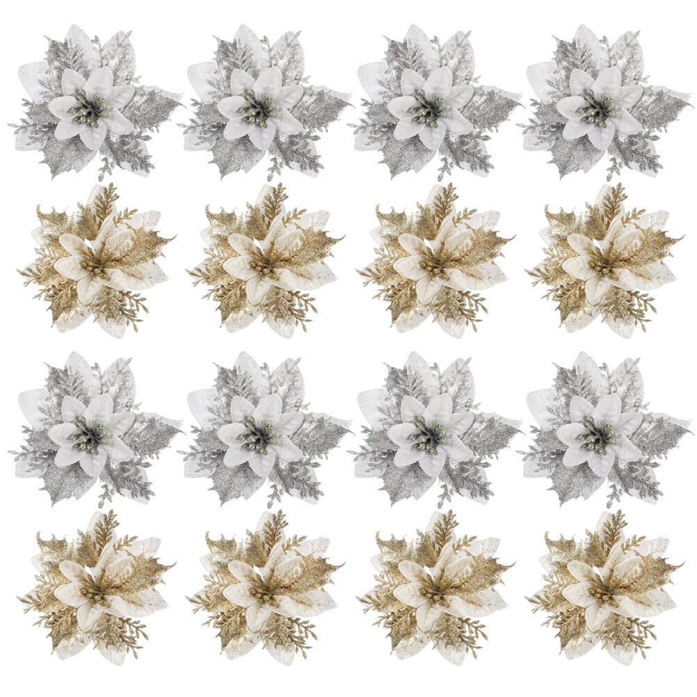 24pcs Fake Christmas Flowers Christmas Ornaments Christmas Tree Decor