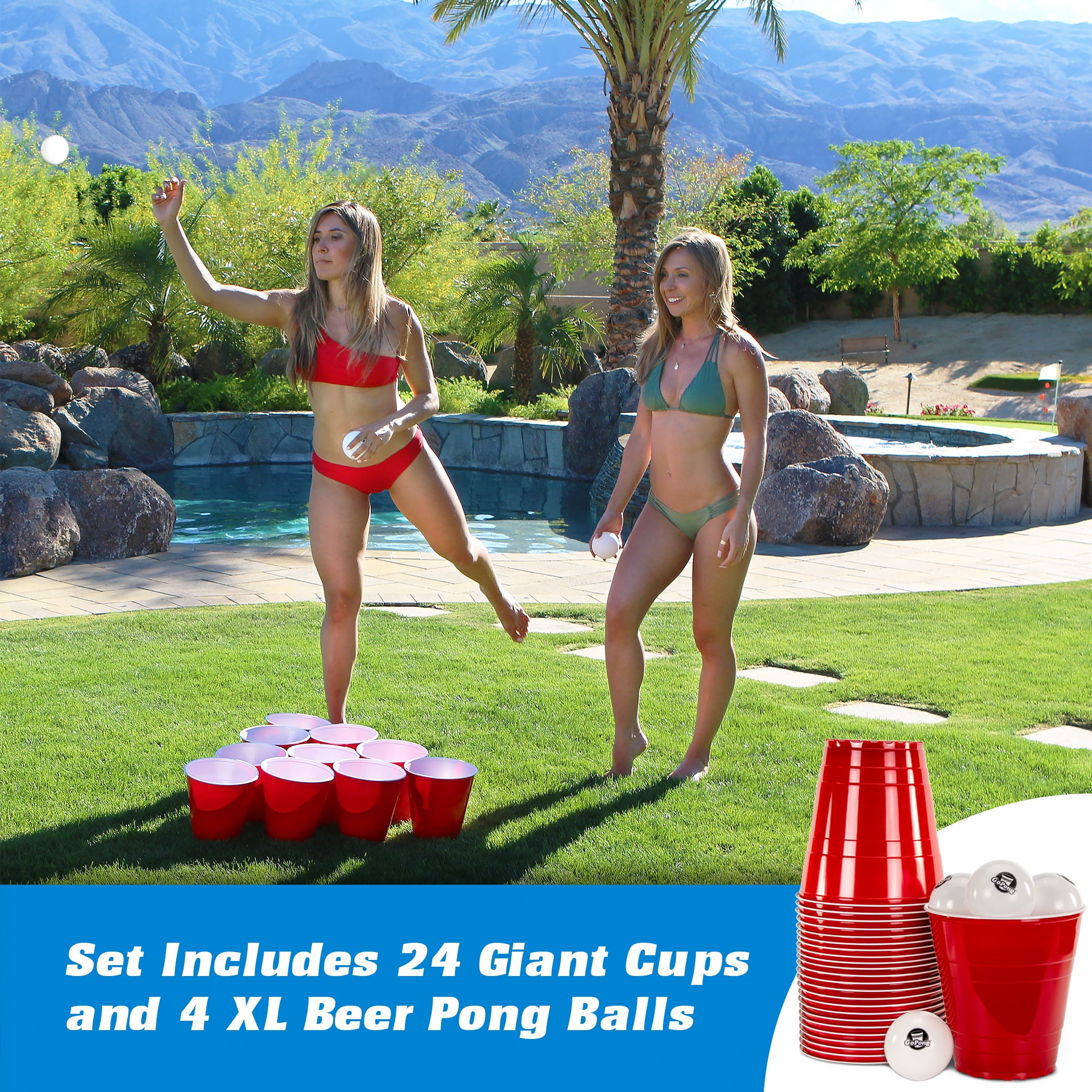 GoPong Giant Yard Pong Party Drinking Game Disposable Plastic Cups, 110 oz, Red, 24 Count