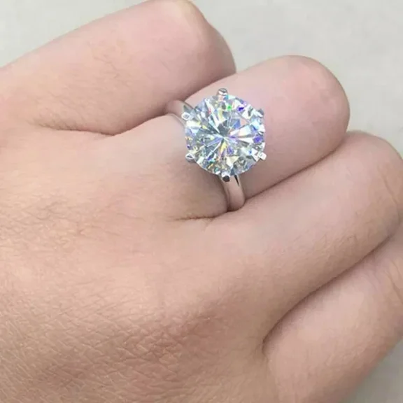 4Ct Round Cut Real Moissanite Solitaire Engagement Ring 14k White Gold Plated