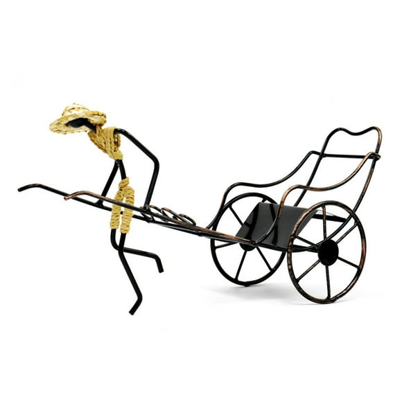 Human Rickshaw Wine Rack Retro Wrought Iron Red Wine Rack Home Decoration-Human Pull Rickshaw