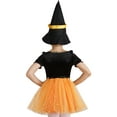 thumbnail image 4 of IEFIEL Kids Girls Halloween Witch Costume Carnival Party Dress Up Velvet Bubble Sleeve Tutu Dress with Hat Orange 6, 4 of 7