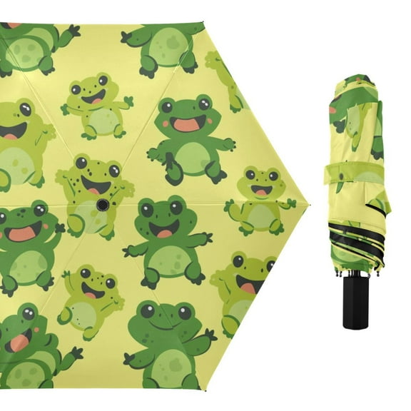 Happy Cute Frogs Compact Sun Umbrella Windproof Travel Umbrellas for Rain Strong Portable UV Protection