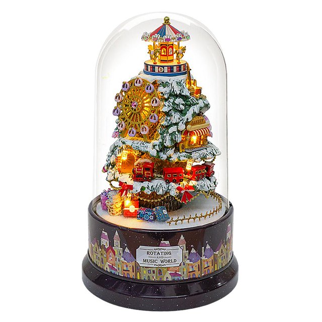 Kit de casa de muñecas giratoria en miniatura con luz LED, obra de arte creativa hecha a mano Paraíso de nieve de hielo