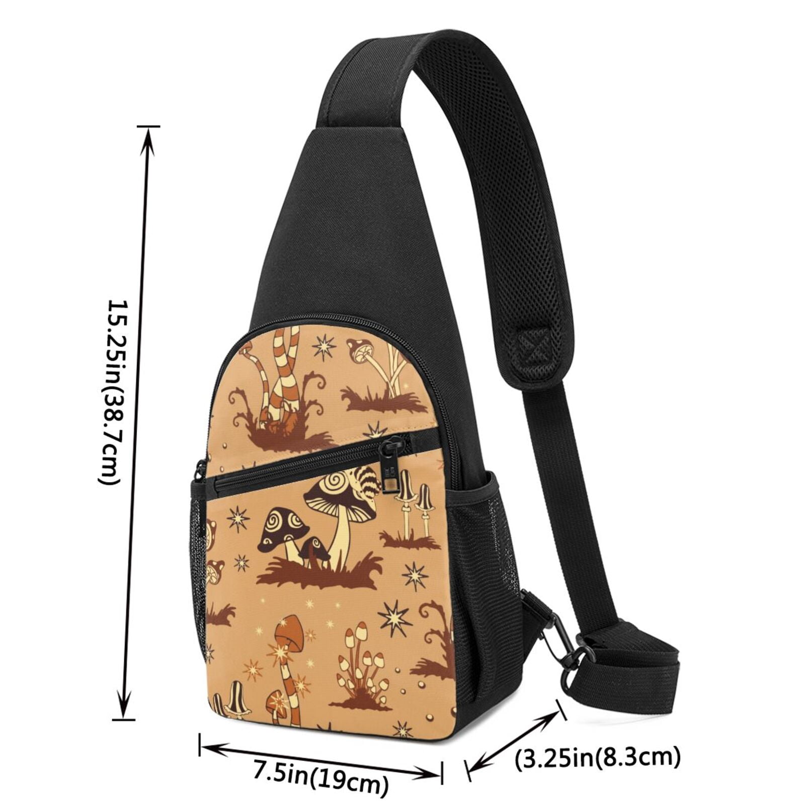 Xecao's Brown Mushrooms Print Sling Bag: A Versatile Chest, Shoulder, and Crossbody Backpack for Casual Days Out, Perfect for Both Men and Women