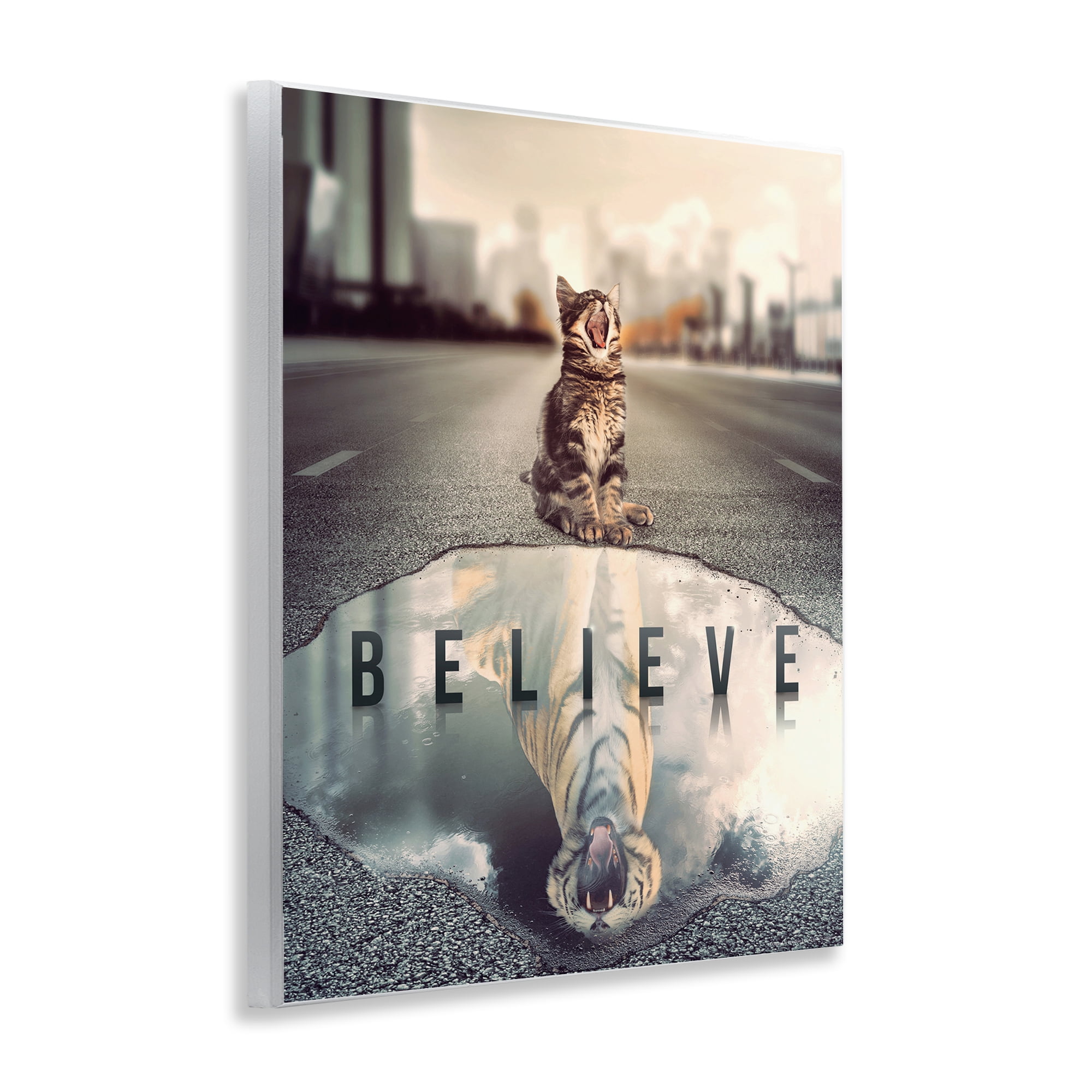 Stupell Industries Believe Cat & Tiger Animals Painting Unframed Art Print Wall Art, 11 x 14