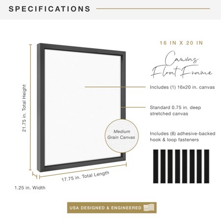MCS Canvas Float Frames 16x20 Frame, Black Frame for Finished Canvases, Vertical & Horizontal Wall Hanging Large Frame with Adhesive for Canvas Paintings (1-Pack)
