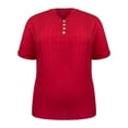 thumbnail image 4 of Endives Womens Linen T Shirt Casual Solid Color Button V Neck T Shirt Plus Size XL-5XL Red, 4 of 5