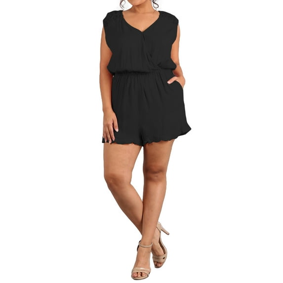 eVogues Women's Lace Shoulder Relaxed Fit Romper Black