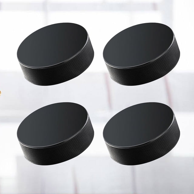 OULII 4Pcs Solid Black Ice Hockey Pucks Smooth Flat Durable for Consistent Shots and Passes