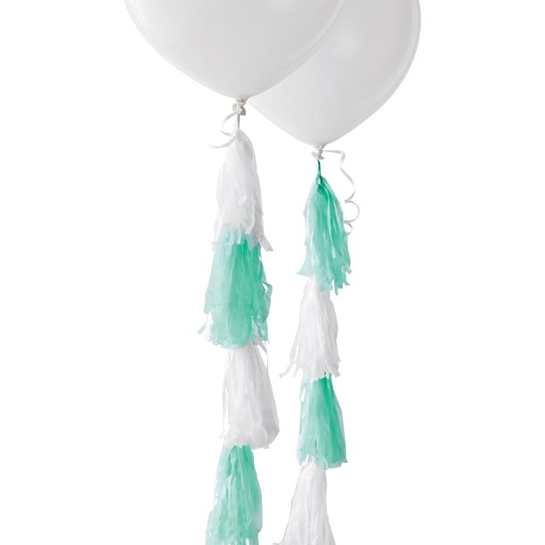 Ways to Celebrate Balloon Tassels, Mint and White, 2 count Walmart