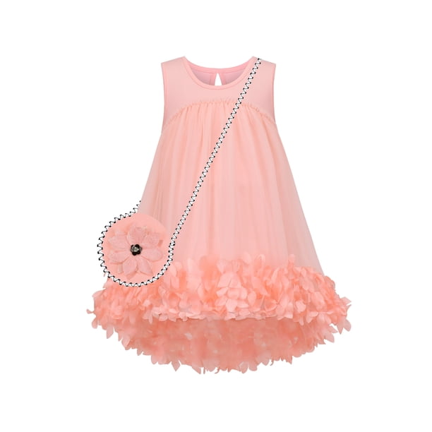Conjunto de Bolso y Cartera para Niña Rosa Rubor Cintura Alta Flor 3D sin Mangas 7 Años