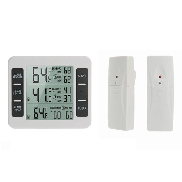 Thermomètre Alarme Numérique Sans Fil Intérieur Extérieur pour Réfrigérateur Maison 1-2 Capteur 2X Capteur