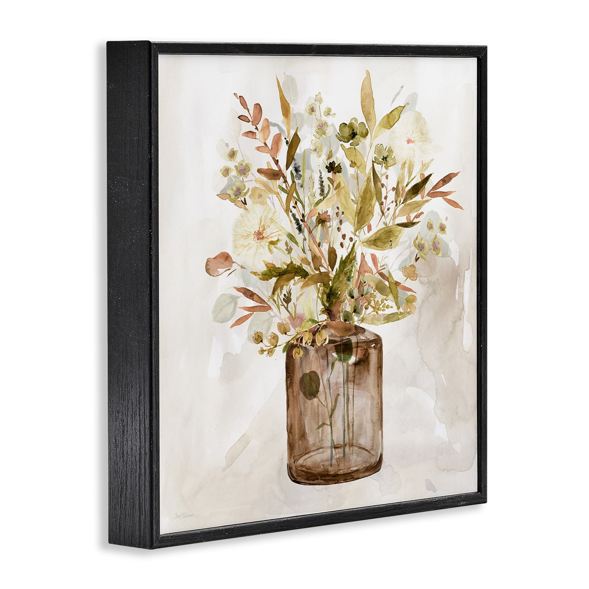 Stupell Industries Earthy Mixed Botanicals Floral Blossoms Watercolor Detail Painting Black Framed Art Print Wall Art, Design by Carol Robinson