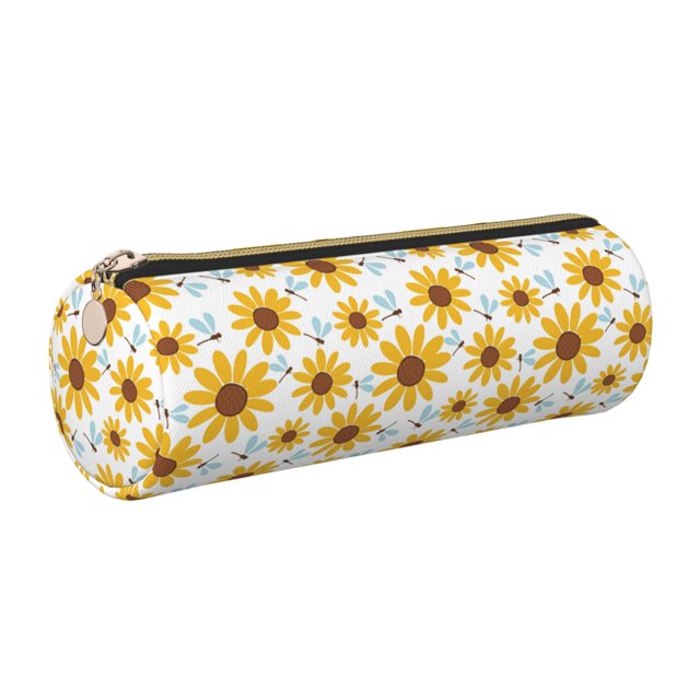 Disketp Sunflowers Estuche Organizador de Lápices de Cuero, Estuche de Oficina con Cremallera para Bolígrafo y Lápiz