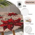 thumbnail image 3 of Christmas Poinsettia Round Tablecloth for 45-54 Inch Tables,Fitted Table Cover with Elastic Edge,Winter Xmas Red Floral Botanical Wooden Waterproof Outdoor Table Cloth Protector for Patio Dinner, 3 of 9