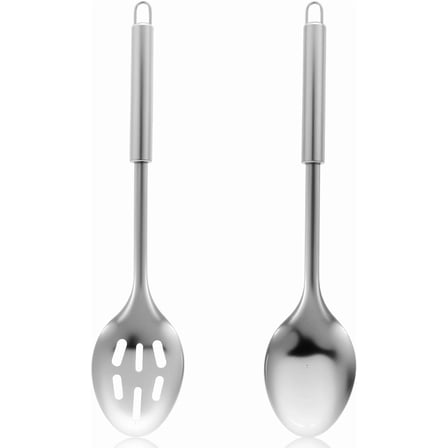 Unbranded 13.4 Inch Stainless Steel Slotted and Solid Serving Cooking Spoons 2 Pack