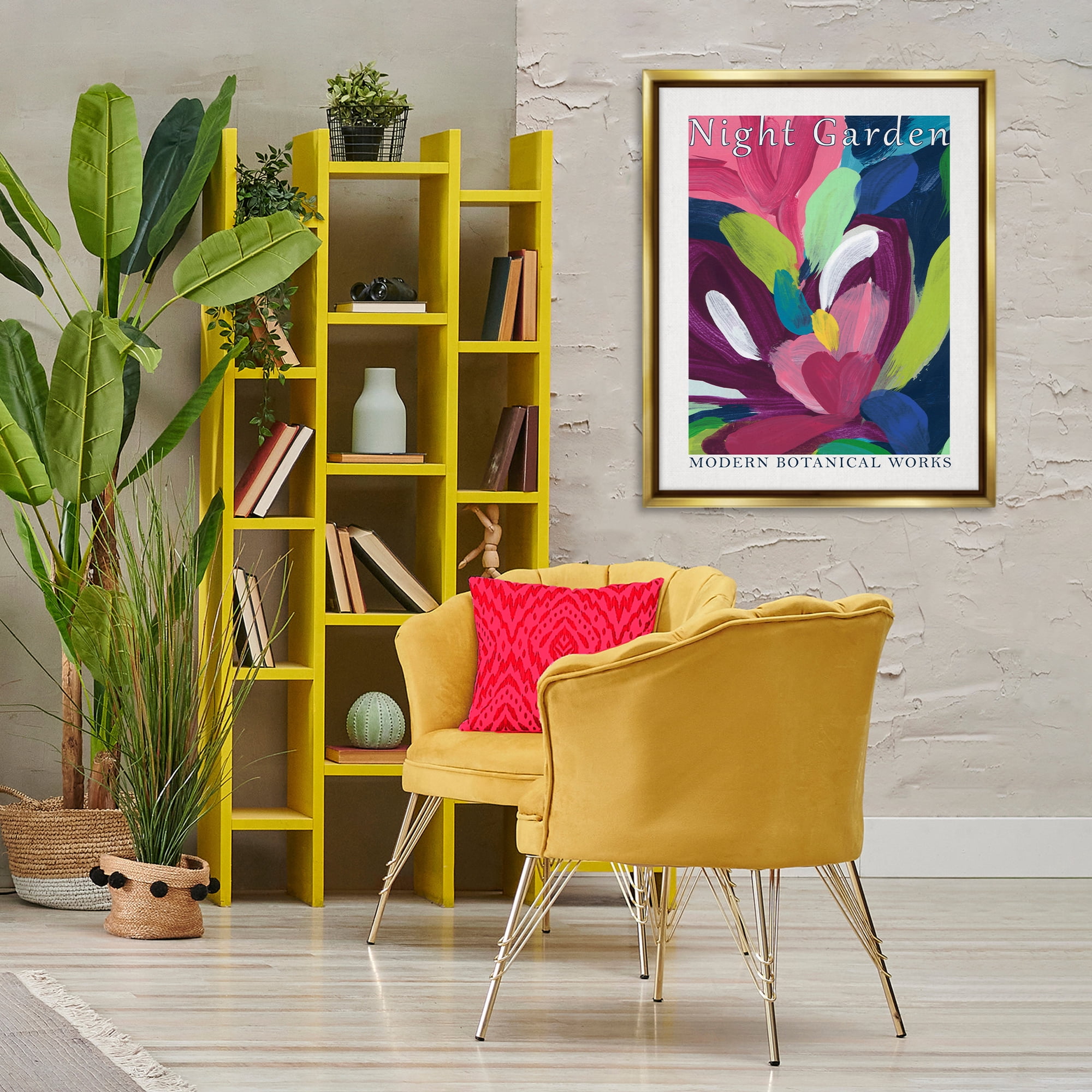 Stupell Industries Night Garden Museum Abstract Painting Gold Floater Framed Canvas Art Print Wall Art, 25 x 31