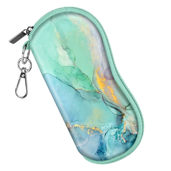 Fintie Glasses Case with Carabiner, Ultra Light Portable Neoprene Zipper Sunglasses Soft Case, Emerald Marble