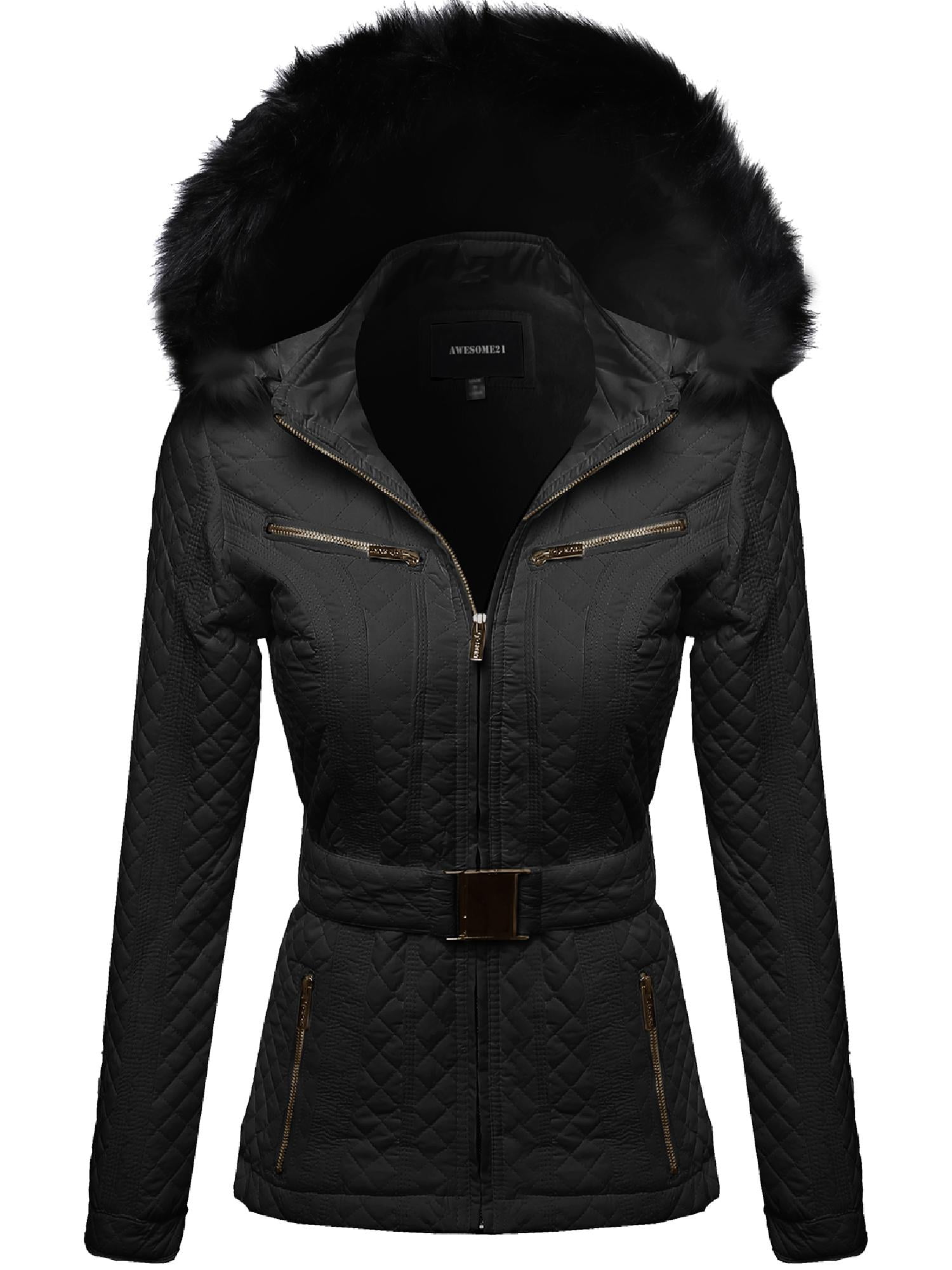 FashionOutfit Women's Quilted Fur Lined Lux Gold Zippered Parka by