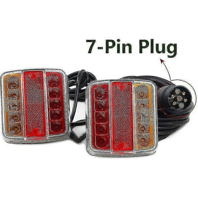 12V/24V LED Trailer Tail Light Kit 7 Pin Plug with Magnet Holder for Car Truck (Amber & Red-LED, Carton)