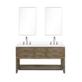 thumbnail image 2 of 60"x22" Grey Oak Double Bath Vanity, White Quartz Top Sealed, Faucet , 28" Mirrors - Bathroom Supply Vanity With Top, And Essentials, 2 of 7
