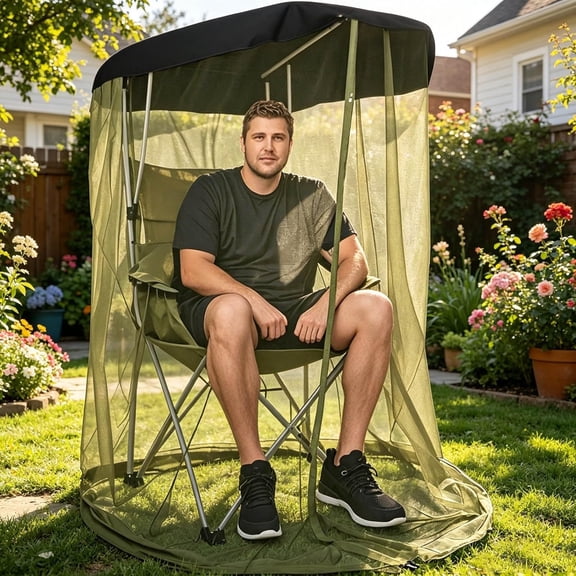63" H Canopy Chair Mosquito Net with Waterproof Sunshade Roof, 35x32 Inch Zippered Insect Mesh Cover for Outdoor Camping Fishing Hunting (1 PC, Green)