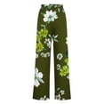 thumbnail image 3 of COSFO Green Women Pants Palazzo Floral Casual High Elastic Waisted Wide Leg Pants Drawstring Adjustable Width Loose Pants, 3 of 4