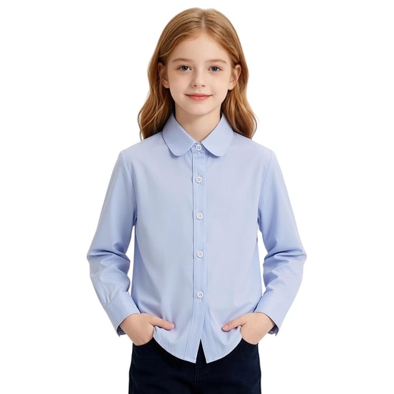 Kiijoy Toddler Girls Long Sleeve Dress Shirt Formal Classic Solid Button Down Shirt Top