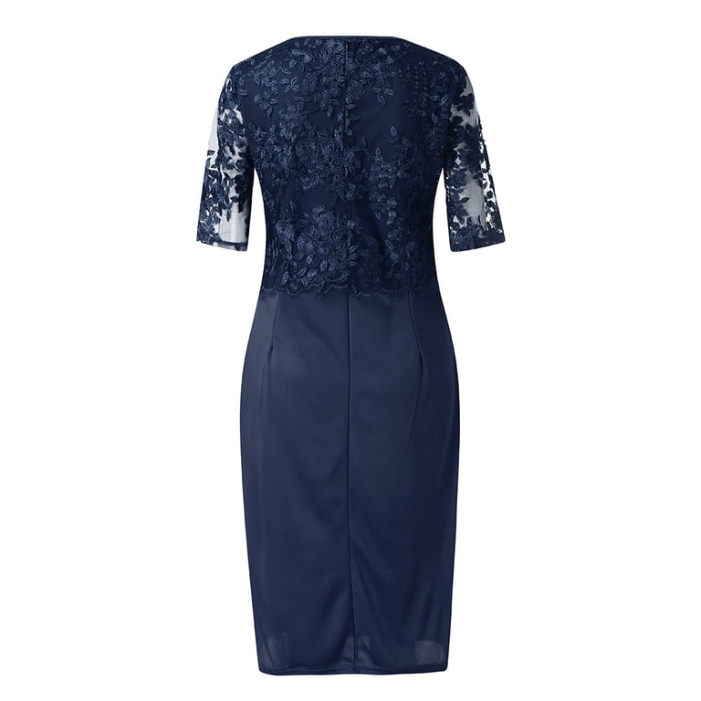 knee length dresses for ladies Navy Lace Maxi Dress with Criss Cross Tie Back main image 1