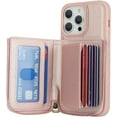 thumbnail image 5 of iPhone 13 pro max Phone case Wallet with Zipper Card Holders for Women, iPhone 13 pro max Case Wallet with Credit Card with Ring Kickstand Zipper Stand Case for iPhone13promax - Pink, 5 of 18