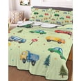 thumbnail image 3 of Quilts Twin-XL Size Bedding Set, Green Cartoon Truck Lightweight Quilted Comforter, Funny Cute Colorful Car Tree Polka Dot Soft Bedspread Coverlet with Pillow Covers for All Season, 68" x 98", 3 of 7